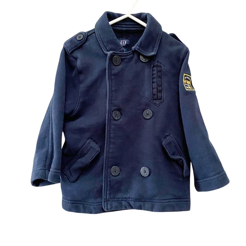 BABY GAP Boys Navy Blue Double Breasted Peacoat Jacket With Patch Size 3 Years